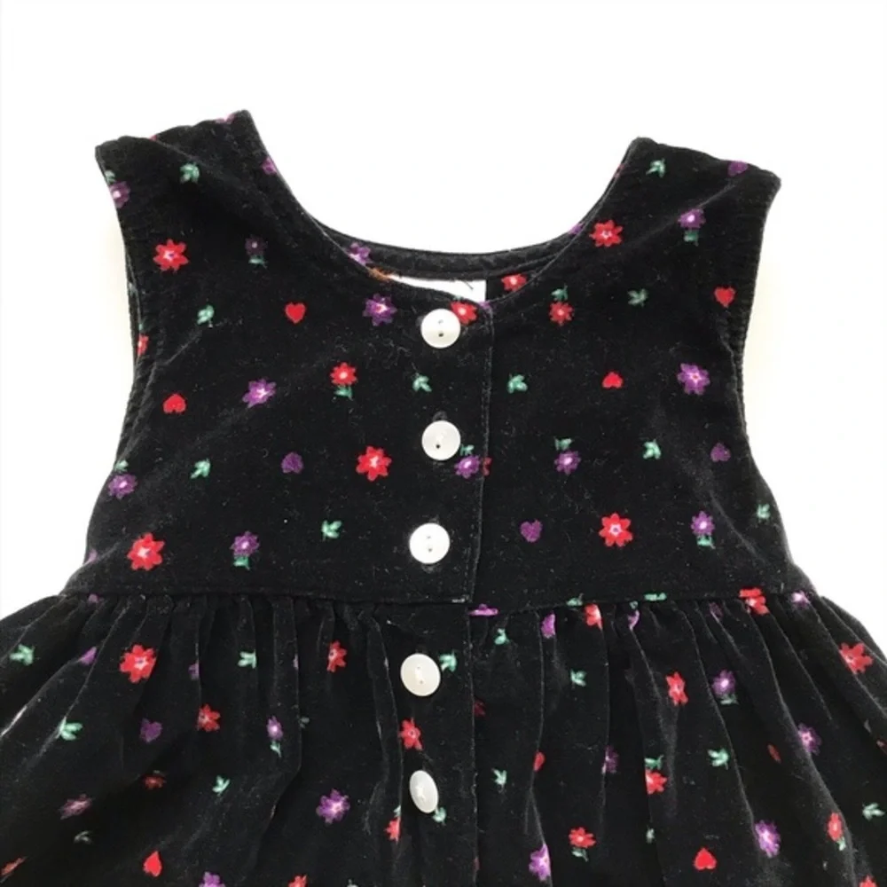 Vintage Oshkosh black velvet floral print dress 2T